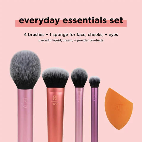 PROFESSIONAL Real Techniques Everyday Essentials Makeup Brush Set with Sponge - 6 Pcs set
