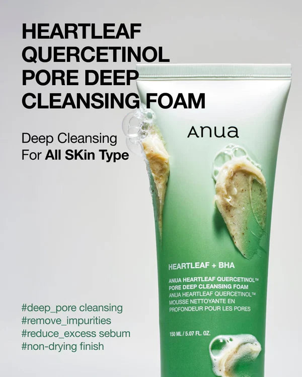 ANUA Heartleaf Quercetinol Pore Deep Cleansing Foam, Facial Cleanser, for Double Cleansing, BHA 150ml
