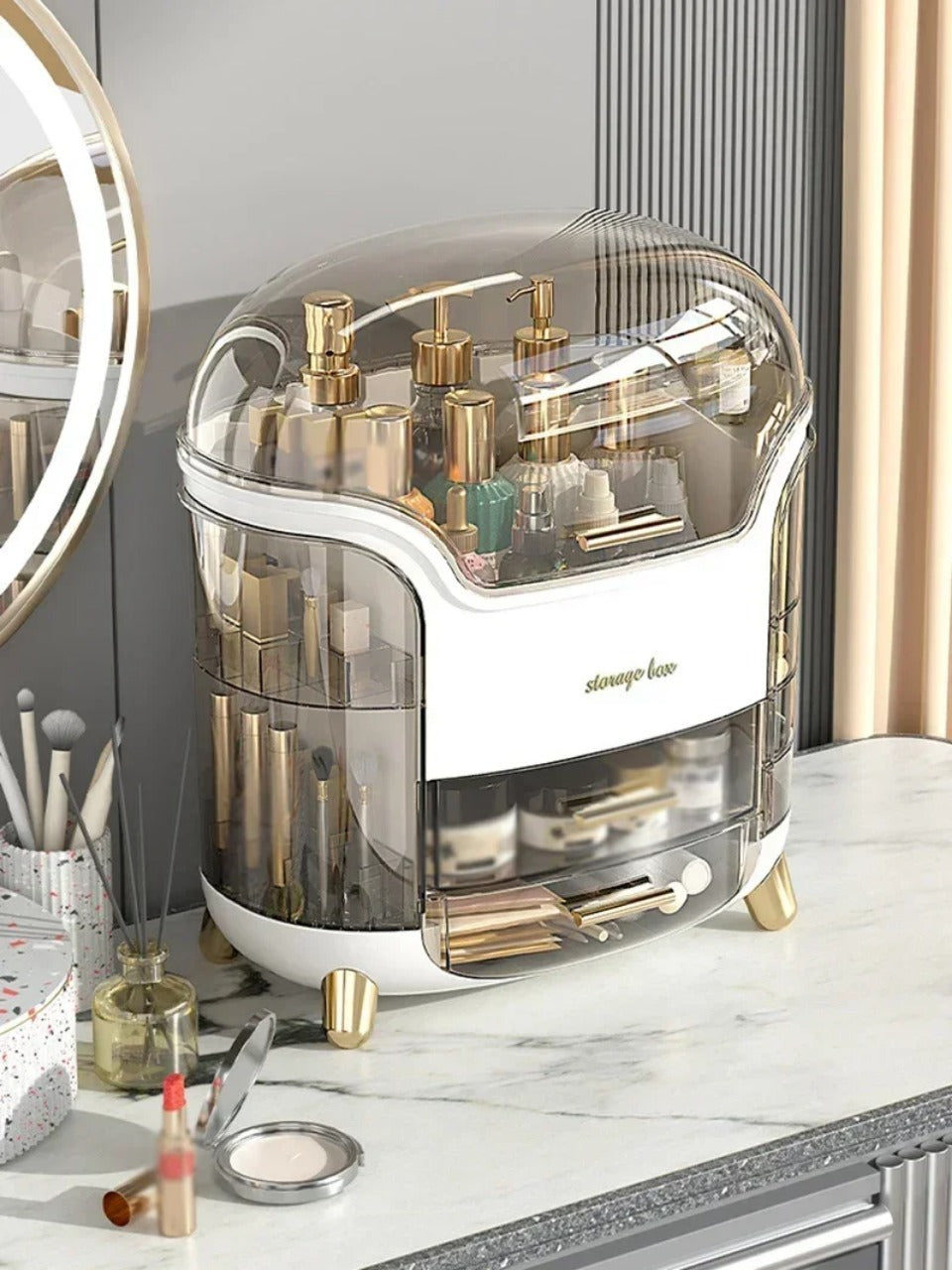 Makeup Organizer, Vanity organizer, Portable Cosmetic Storage Display cases with Drawer and Transparent Lid, Dustproof and Waterproof, For Vanity, Bedroom, and Bathroom Makeup Organizer
