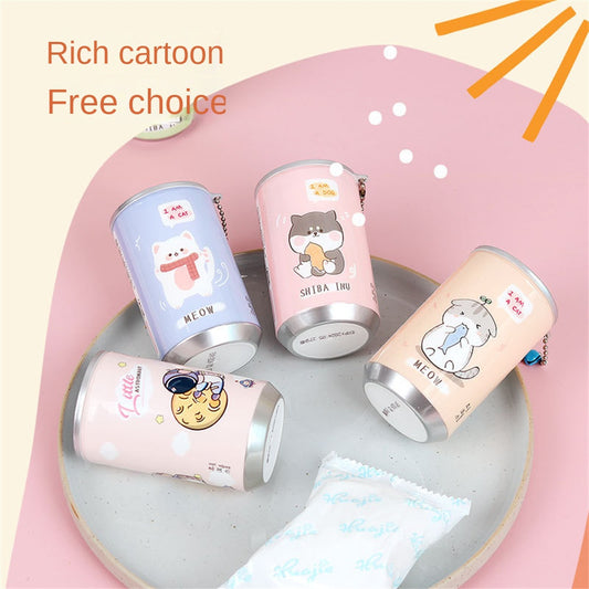 30Pcs Canned Wet Wipes Portable Children Barreled Cleaning Cloths Creative Cartoon Cute Bucket Wipes With Small Bell Chain (customized)