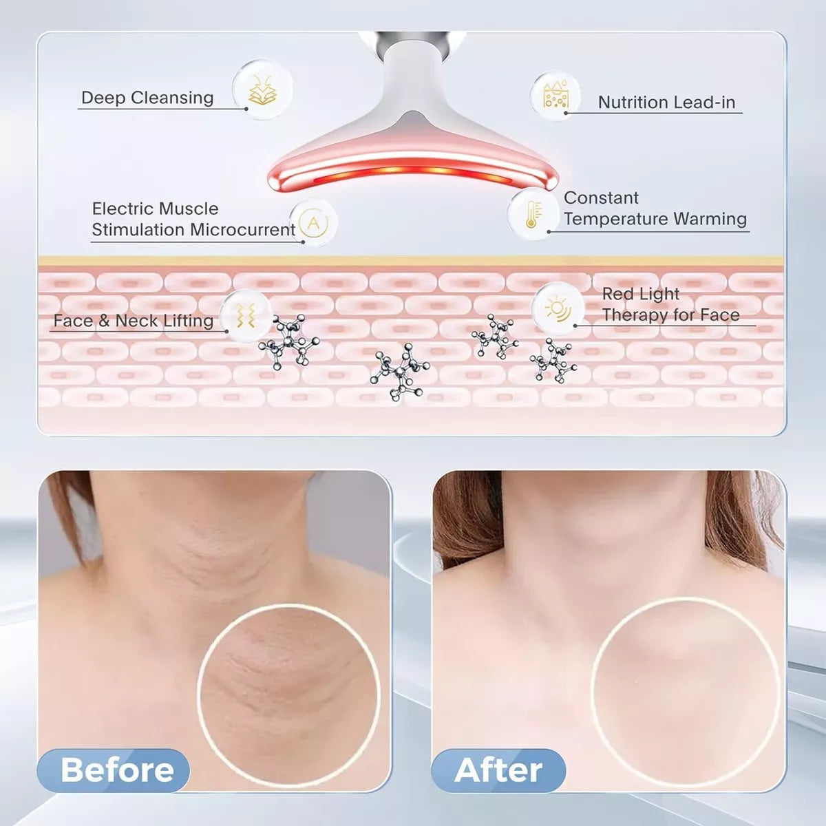 EMS LED Neck & Face Lifting Massager – 3-in-1 Anti-Aging Skin Tightening Tool